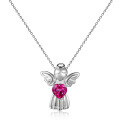 wholesale S925 Silver Vintage-Inspired Pendant with Exquisite Inlay of Natural Gemstones and Colored Crystal Angel Necklace-0-0