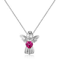 wholesale S925 Silver Vintage-Inspired Pendant with Exquisite Inlay of Natural Gemstones and Colored Crystal Angel Necklace-Green Agate 925 Silver