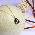wholesale 9K Gold Japanese-style Double-sided Pattern Series Necklace for Women, Gorgeous Black Shell Teardrop Pendant, New Wholesale-0-2