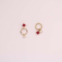 wholesale 9K Solid Gold Asymmetric Irregular Hoop with Small Zircon Stud Earrings, Retro Style for Women-9K a pair