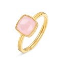 wholesale S925 silver gold-plated Japanese light luxury synthetic pink crystal square geometric hollow-out ring, simple peach candy color-0-5