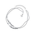 wholesale S925 Sterling Silver Korean-style Minimalist Matte Beaded Ankle Chain for Women, Elegant Double Layer Silver Bead Artistic Ankle Jewelry S3784-0-4