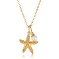 wholesale S925 sterling silver plated with 9K gold natural freshwater pearl starfish necklace women's summer new simple ocean jewelry wholesale-0-3
