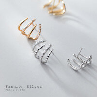 wholesale S925 sterling silver claw-shaped micro-paved diamond line earrings, minimalist trendy elegant G7193-S925 silver earrings silver>925 silver