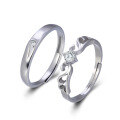 wholesale Sterling Silver Couple Rings Pair for Men and Women, Diamond Inlaid, Fashion-Forward Design, Niche Index Finger Adjustable Open Band with Engraving-0-4