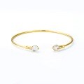 wholesale S925 Sterling Silver Gold-Plated Wide Geometric Multicolor Gemstone Open Bangle Bracelet for Women, Minimalist Style, Handcrafted-0-8