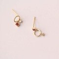 wholesale 9K Solid Gold Asymmetric Irregular Hoop with Small Zircon Stud Earrings, Retro Style for Women-0-3
