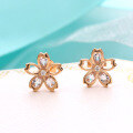 wholesale 9K Rose Gold Japanese Style Fresh and Sweet White Zircon Cherry Blossom Stud Earrings-0-1