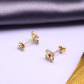 wholesale 9K Gold Art Li Jewelry Summer New Earrings Small Fresh Four-Leaf Clover Flower Ruby Ear Studs-0-3