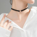 wholesale S925 silver minimalist circular flat fringe choker necklace with collar chain D3116-0-3