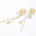 wholesale Metal: S925 Sterling Silver Pearl tassel earrings, Korean style, trendy, elegant for women, vintage long drop earrings, face-slimming, with ear clips-0-1