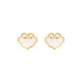 wholesale 9K gold jewelry, light luxury Chinese-style auspicious cloud white shell "Good Luck" earrings, minimalist and elegant-0-4