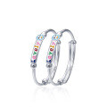 wholesale A pair of Korean-style cute baby bracelets in S999 pure silver with colorful oil-dripped flower "LOVELY" design, infant/child bangle jewelry-0-4