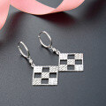 wholesale S925 Silver Korean Japanese Style Ins Fashion Minimalist Versatile Checkered Grid Ear Clips-0-2