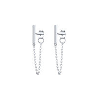 wholesale S925 Sterling Silver Minimalist Straight Bar Chain Drop Earrings, Fast Selling Fashion Earrings For Women-Platinum