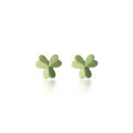 wholesale S925 Sterling Silver Ceramic Earrings with Clover Elements in Forest Green, G6065-0-4