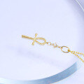 wholesale 9K Gold Retro Style Ankh Cross Moissanite Sandblasted Pendant Ankh Necklace Collarbone Chain for Women-0-2