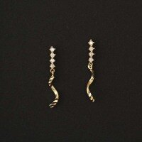 wholesale 9K Gold Plated Zirconia 4-Row Twist Connector Drop Earrings, Korean Style Women's Earrings-9K per price