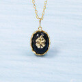 wholesale 9K gold natural black agate four-leaf clover necklace, vintage and fade-resistant pendant, 375 gold accessories, dropshipping available-0-2