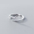 wholesale S925 Silver Ring for Women, Korean Style Sweet Diamond-Encrusted Openable Letter X Cross Hollow-Out Hand Jewelry J6921-0-3