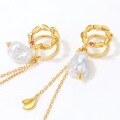 wholesale Metal: S925 Sterling Silver Pearl tassel earrings, Korean style, trendy, elegant for women, vintage long drop earrings, face-slimming, with ear clips-0-2