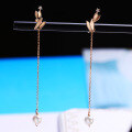 wholesale 9K Rose Gold Japanese Petal Tassel Pearl Earrings for Women, Elegant and Versatile OL Diamond Earrings-0-3