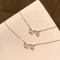 wholesale 925 Sterling Silver Exquisite Double Butterfly Necklace for Women, Korean Style Small Fresh Inlaid Diamond Hollow Out Sweet Internet Celebrity Same Pendant-0-1