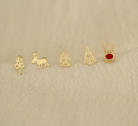 wholesale 9K Gold Korean Wholesale Department Christmas Holiday Pure Gold Small Tree Snowflake Gift Box Red-Nosed Reindeer-A reindeer