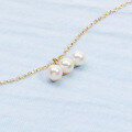 wholesale 9K gold elegant three natural freshwater pearl necklace minimalist versatile women's pendant choker for distribution-0-3