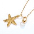 wholesale S925 sterling silver plated with 9K gold natural freshwater pearl starfish necklace women's summer new simple ocean jewelry wholesale-0-2