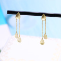 wholesale 9K Gold Japanese-style lightweight luxury adjustable length tassel minimalist earrings with waterdrop/raindrop-shaped pearls-0-2