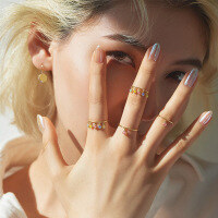 wholesale 9K Gold Korean and Japanese Style Ring, Temperament Versatile Rainbow Natural Crystal Fringe Ring, Minimalist Style Hand Jewelry Wholesale-Crystal Swing Ring  Size 9