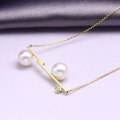 wholesale 9K Gold Classic Elegant Balance Beam Series Natural Pearl Necklace Simple New Style Choker Wholesale-0-2