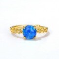 wholesale 9K Gold Plated S925 Sterling Silver Light Luxury Sea Blue Synthetic Blue Opal Ring for Women, Japanese Classical Style Exquisite Craftsmanship Ring-0-1