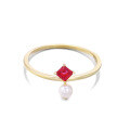 wholesale 9K gold jewelry, light luxury gemstone, natural ruby, pearl, simple and versatile stacking geometric ring for women-0-4