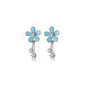 wholesale S925 Sterling Silver Forest-style Blue Five-petal Floral Sweet Maiden Earrings with Diamond Accents and Delicate Tassel Drop Earrings G7509-0-4