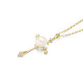 wholesale 9K Gold Minimalist Cross Natural Freshwater Pearl Pendant Necklace for Women Mother's Day Direct from Factory Wholesale-0-4