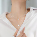 wholesale S925 Silver Korean-style Women's Necklace, Double-layer Minimalist Round Bead Pendant Sweet Collarbone Chain D7408-0-2