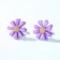 wholesale S925 metal autumn and winter new purple cold enamel daisy earrings, Korean and Japanese minimalist floral ear accessories factory direct-0-0