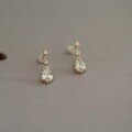 wholesale 9K Gold Korean Zircon-Inlaid Ornate VintageStyle Water Drop Mini Elegant Exquisite Ear Studs-0-2