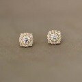 wholesale 9K Gold Glamorous Square Micro-Paved Full Zircon Mini Palace Style Korean Earrings-0-3