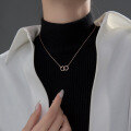 wholesale Sterling Silver Interlocking Double Circle Geometric Pendant Necklace for Women, Minimalist Korean Style Collarbone Chain D7267-0-2