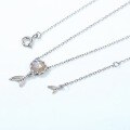 wholesale S925 Sterling Silver Inlaid with Natural Labradorite Adjustable Mermaid Tail Necklace Korean Japanese Cute Style Wholesale Pendant Necklace-0-2