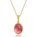 wholesale 925 silver plated with 9K gold, Korean and Japanese style candy-colored natural strawberry quartz pendant, minimalist geometric student necklace wholesale-0-7