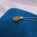 wholesale 9K gold square natural yellow tourmaline pendant necklace with a retro style-0-1