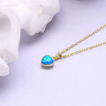 wholesale 9K Gold Japanese-style Small Red Heart Necklace with Blue Opal and Moissanite Double-sided Pendant-0-2
