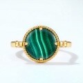 wholesale S925 silver plated with 9K gold, Japanese light luxury natural malachite reversible disc ring with vintage pattern-0-2