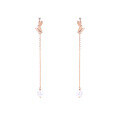wholesale 9K Rose Gold Japanese Petal Tassel Pearl Earrings for Women, Elegant and Versatile OL Diamond Earrings-0-4