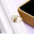 wholesale 9K Gold Ins Girly Cute Long-Ear Rabbit Zircon Ring Women, Simple and Versatile Small Animal Jewelry-0-1