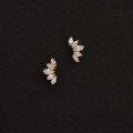 wholesale 9K Gold Zircon-Inlaid Small Petal Ear Studs, Exquisite and Fashionable for Women with Korean Style-0-0